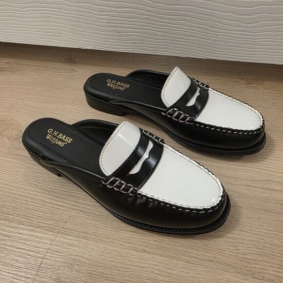 Weejuns Black White Leather Wynn Mule Slip On Preppy Classic Loafers Size 6.5 - Picture 3 of 10